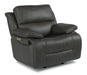 Flexsteel Latitudes Apollo Leather Power Gliding Recliner with Power Headrest in Black - Holmwood's Furniture & Design Center (Somersworth, NH)