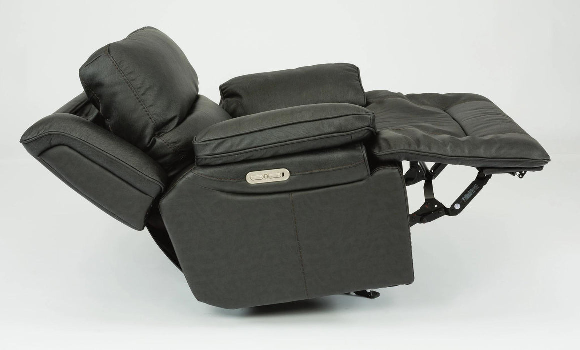 Flexsteel Latitudes Apollo Leather Power Gliding Recliner with Power Headrest in Black - Holmwood's Furniture & Design Center (Somersworth, NH)