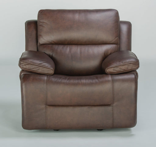 Flexsteel Latitudes Apollo Leather Power Gliding Recliner with Power Headrest in Brown - Holmwood's Furniture & Design Center (Somersworth, NH)