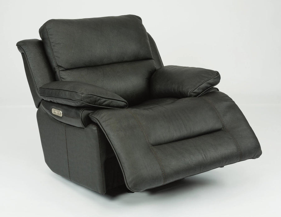 Flexsteel Latitudes Apollo Leather Power Gliding Recliner with Power Headrest in Black - Holmwood's Furniture & Design Center (Somersworth, NH)