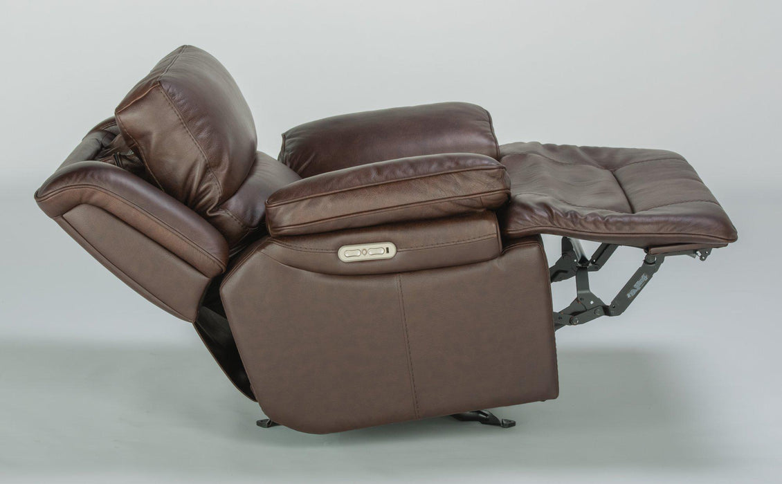 Flexsteel Latitudes Apollo Leather Power Gliding Recliner with Power Headrest in Brown - Holmwood's Furniture & Design Center (Somersworth, NH)