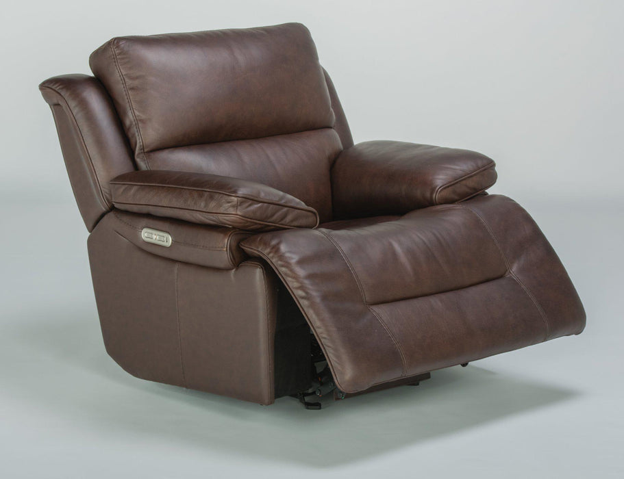 Flexsteel Latitudes Apollo Leather Power Gliding Recliner with Power Headrest in Brown - Holmwood's Furniture & Design Center (Somersworth, NH)
