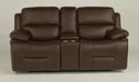 Flexsteel Latitudes Apollo Leather Power Reclining Loveseat w/Console and Power Headrests in Brown - Holmwood's Furniture & Design Center (Somersworth, NH)
