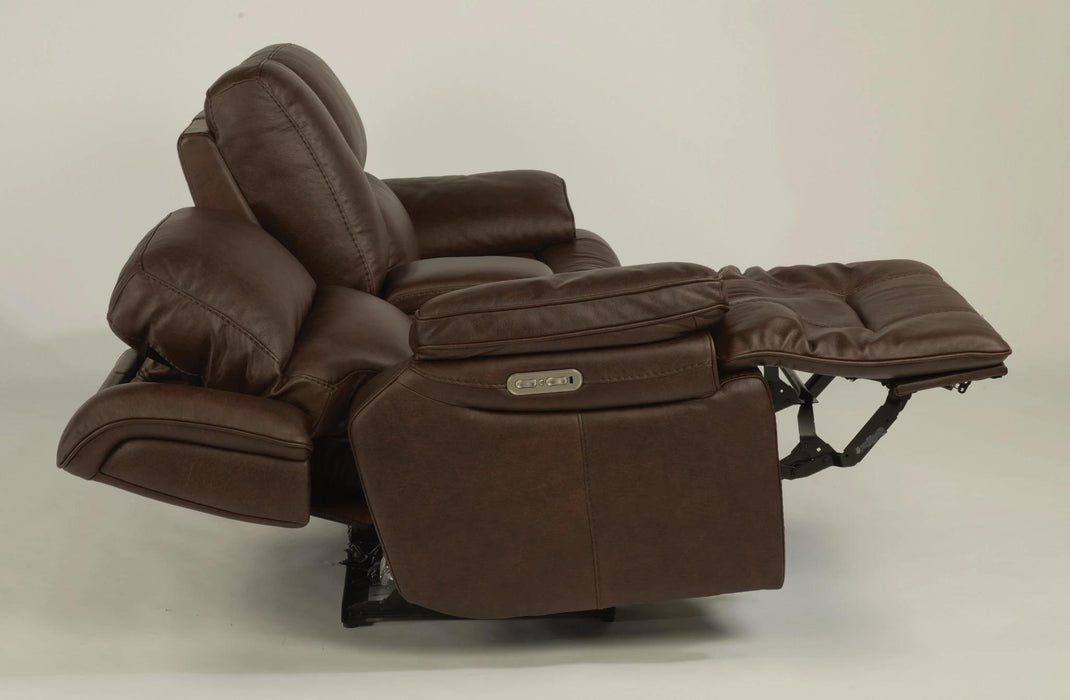 Flexsteel Latitudes Apollo Leather Power Reclining Loveseat w/Console and Power Headrests in Brown - Holmwood's Furniture & Design Center (Somersworth, NH)