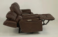 Flexsteel Latitudes Apollo Leather Power Reclining Loveseat w/Console and Power Headrests in Brown - Holmwood's Furniture & Design Center (Somersworth, NH)