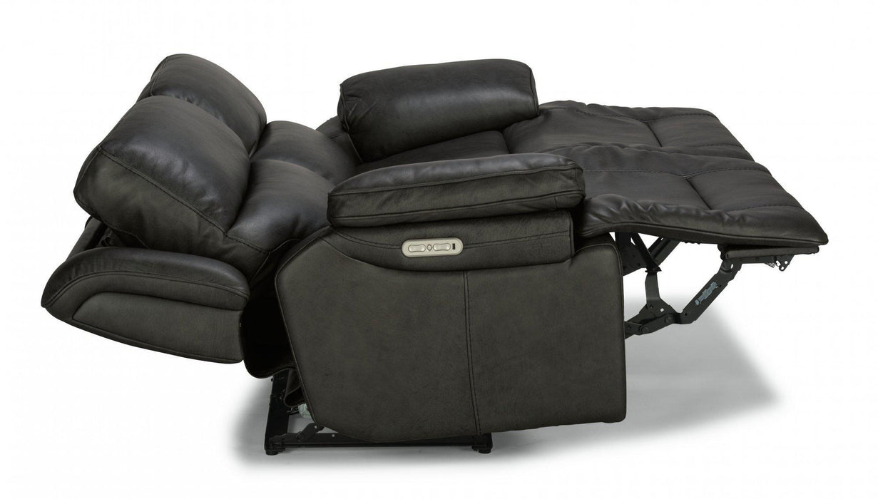 Flexsteel Latitudes Apollo Leather Power Reclining Sofa w/Power Headrests in Black - Holmwood's Furniture & Design Center (Somersworth, NH)