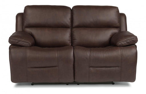 Flexsteel Latitudes Apollo Leather Power Reclining Loveseat w/Power Headrests in Brown - Holmwood's Furniture & Design Center (Somersworth, NH)