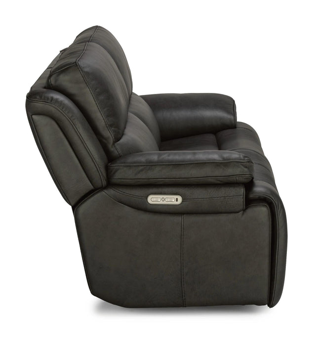 Flexsteel Latitudes Apollo Leather Power Reclining Sofa w/Power Headrests in Black - Holmwood's Furniture & Design Center (Somersworth, NH)