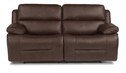 Flexsteel Latitudes Apollo Leather Power Reclining Sofa w/Power Headrests in Brown - Holmwood's Furniture & Design Center (Somersworth, NH)