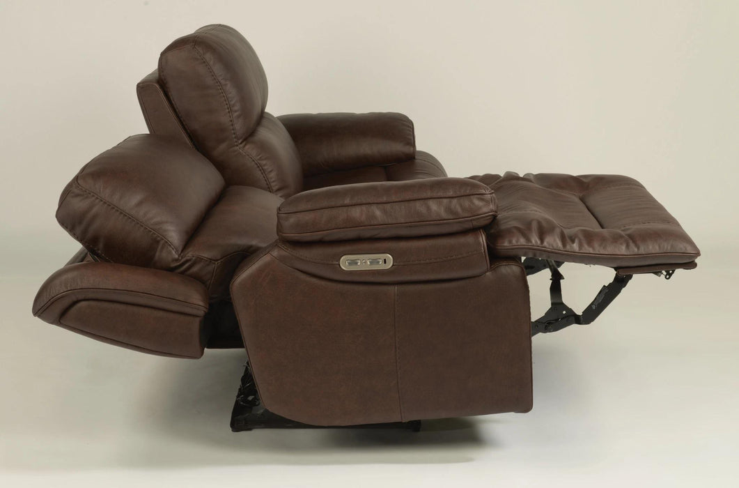 Flexsteel Latitudes Apollo Leather Power Reclining Sofa w/Power Headrests in Brown - Holmwood's Furniture & Design Center (Somersworth, NH)