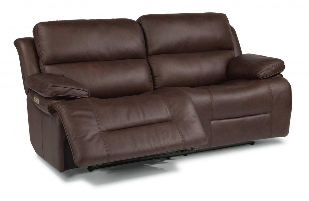 Flexsteel Latitudes Apollo Leather Power Reclining Sofa w/Power Headrests in Brown - Holmwood's Furniture & Design Center (Somersworth, NH)