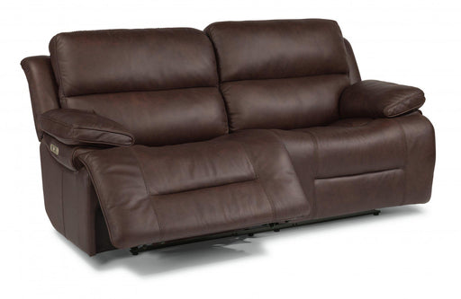 Flexsteel Latitudes Apollo Leather Power Reclining Sofa w/Power Headrests in Brown - Holmwood's Furniture & Design Center (Somersworth, NH)