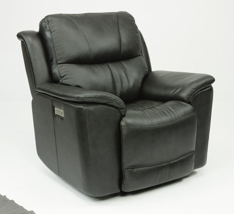 Flexsteel Latitudes Cade Leather Power Recliner w/Power Headrest in Black - Holmwood's Furniture & Design Center (Somersworth, NH)