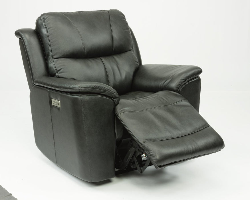 Flexsteel Latitudes Cade Leather Power Recliner w/Power Headrest in Black - Holmwood's Furniture & Design Center (Somersworth, NH)