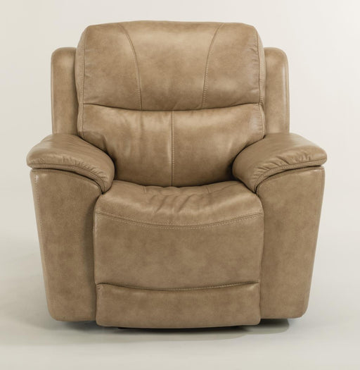 Flexsteel Latitudes Cade Leather Power Recliner w/Power Headrest in Light Brown - Holmwood's Furniture & Design Center (Somersworth, NH)
