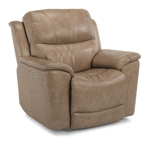 Flexsteel Latitudes Cade Leather Power Recliner w/Power Headrest in Light Brown - Holmwood's Furniture & Design Center (Somersworth, NH)