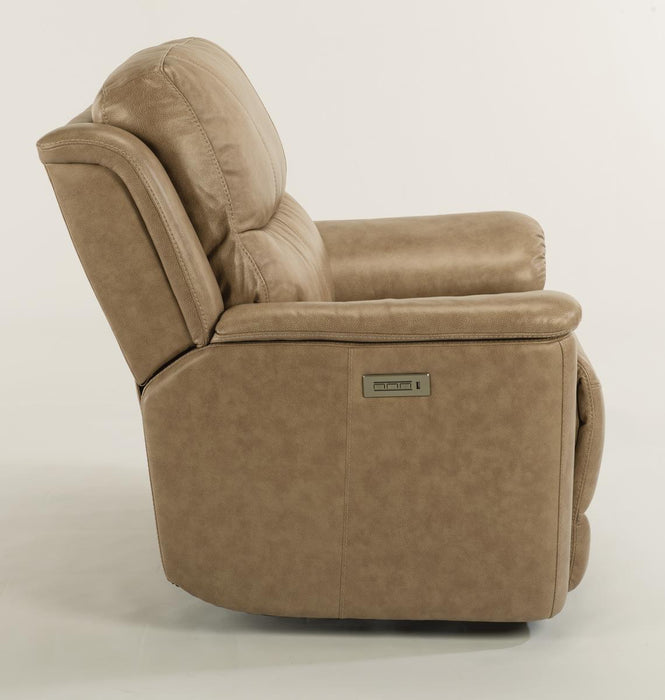 Flexsteel Latitudes Cade Leather Power Recliner w/Power Headrest in Light Brown - Holmwood's Furniture & Design Center (Somersworth, NH)