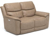 Flexsteel Latitudes Cade Leather Power Reclining Loveseat w/ Console & Power Headrests  in Light Brown - Holmwood's Furniture & Design Center (Somersworth, NH)