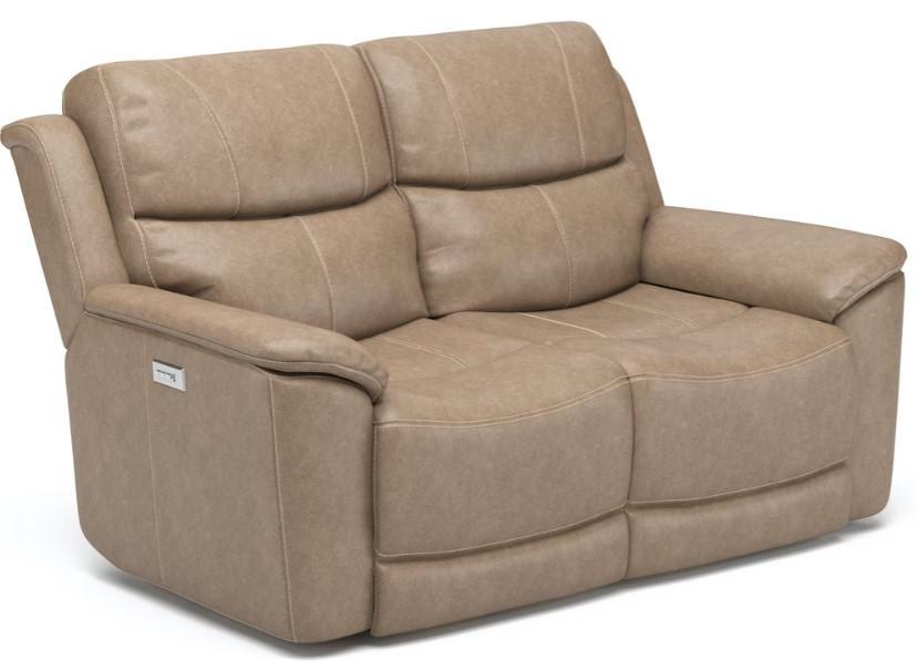 Flexsteel Latitudes Cade Leather Power Reclining Loveseat w/ Console & Power Headrests  in Light Brown - Holmwood's Furniture & Design Center (Somersworth, NH)