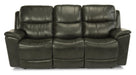 Flexsteel Latitudes Cade Leather Power Reclining Sofa w/Power Headrests in Black - Holmwood's Furniture & Design Center (Somersworth, NH)