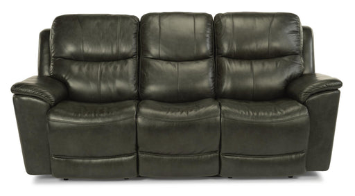 Flexsteel Latitudes Cade Leather Power Reclining Sofa w/Power Headrests in Black - Holmwood's Furniture & Design Center (Somersworth, NH)
