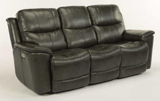 Flexsteel Latitudes Cade Leather Power Reclining Sofa w/Power Headrests in Black - Holmwood's Furniture & Design Center (Somersworth, NH)