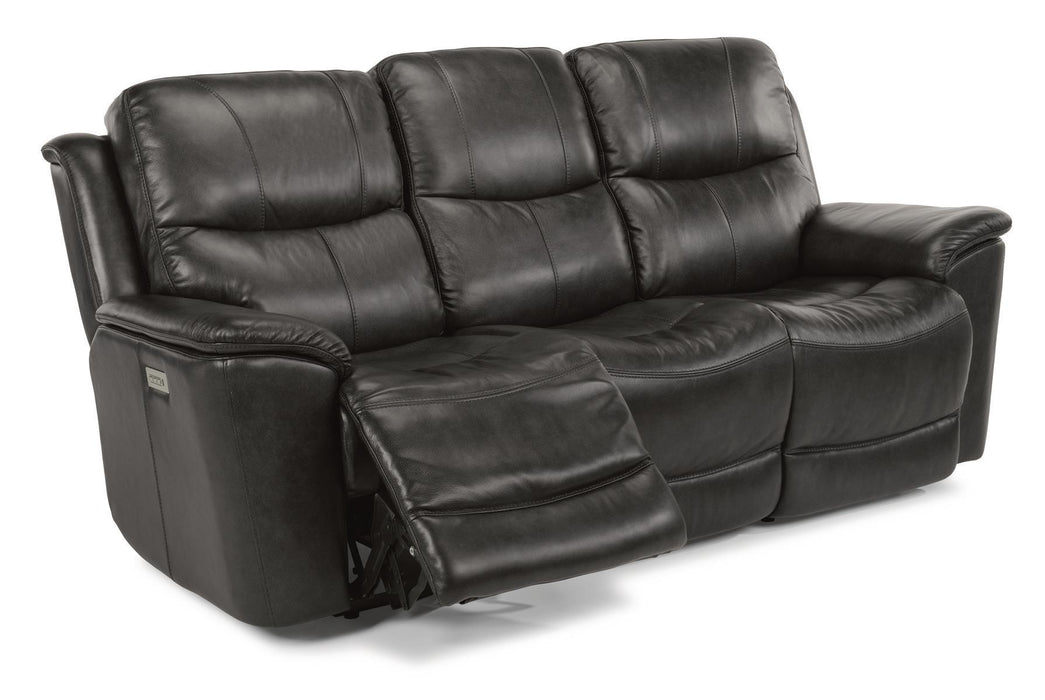 Flexsteel Latitudes Cade Leather Power Reclining Sofa w/Power Headrests in Black - Holmwood's Furniture & Design Center (Somersworth, NH)