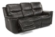 Flexsteel Latitudes Cade Leather Power Reclining Sofa w/Power Headrests in Black - Holmwood's Furniture & Design Center (Somersworth, NH)