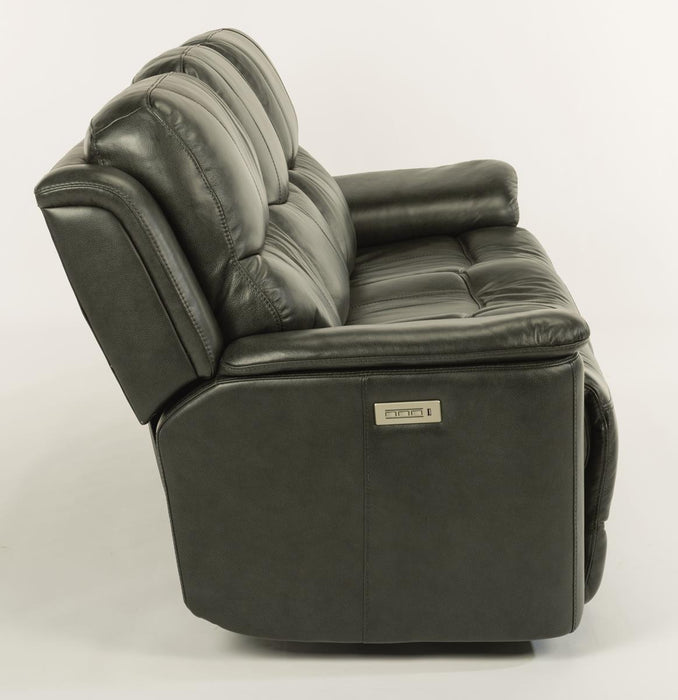 Flexsteel Latitudes Cade Leather Power Reclining Sofa w/Power Headrests in Black - Holmwood's Furniture & Design Center (Somersworth, NH)