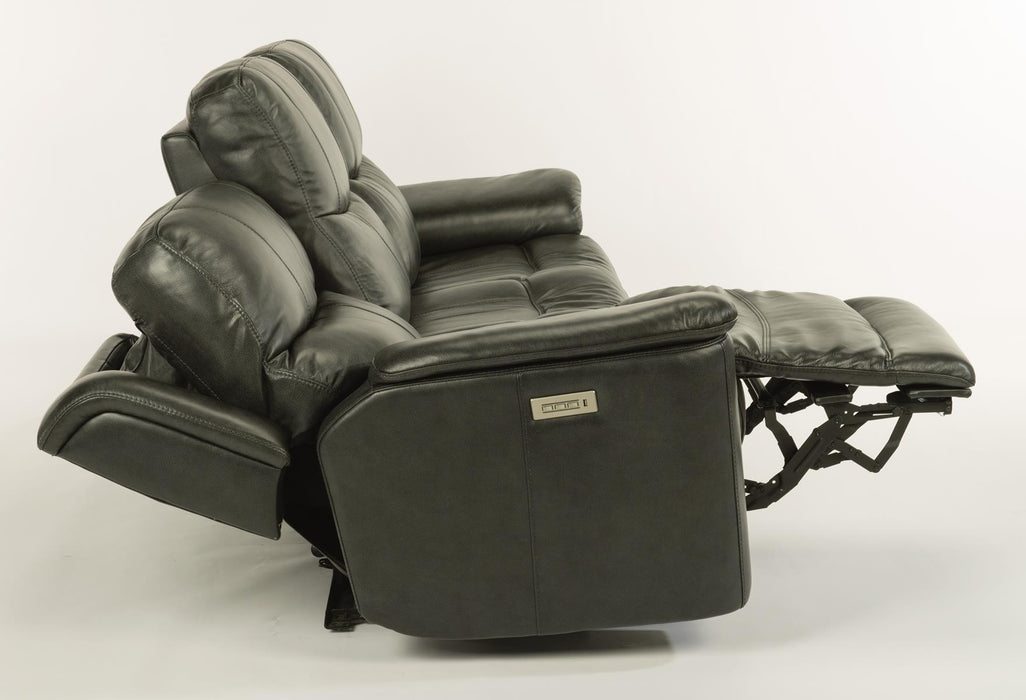 Flexsteel Latitudes Cade Leather Power Reclining Sofa w/Power Headrests in Black - Holmwood's Furniture & Design Center (Somersworth, NH)