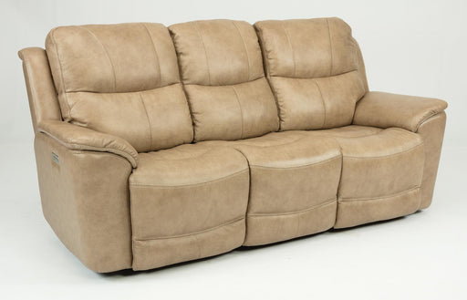Flexsteel Latitudes Cade Leather Power Reclining Sofa w/Power Headrests in Light Brown - Holmwood's Furniture & Design Center (Somersworth, NH)