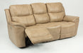 Flexsteel Latitudes Cade Leather Power Reclining Sofa w/Power Headrests in Light Brown - Holmwood's Furniture & Design Center (Somersworth, NH)
