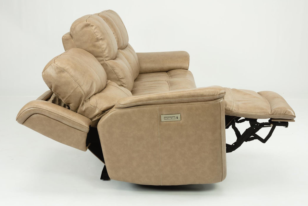 Flexsteel Latitudes Cade Leather Power Reclining Sofa w/Power Headrests in Light Brown - Holmwood's Furniture & Design Center (Somersworth, NH)