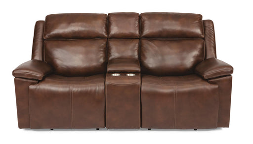 Flexsteel Latitudes Chance Leather Power Reclining Loveseat w/Console & Power Headrests - Holmwood's Furniture & Design Center (Somersworth, NH)