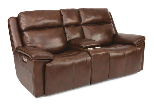 Flexsteel Latitudes Chance Leather Power Reclining Loveseat w/Console & Power Headrests - Holmwood's Furniture & Design Center (Somersworth, NH)