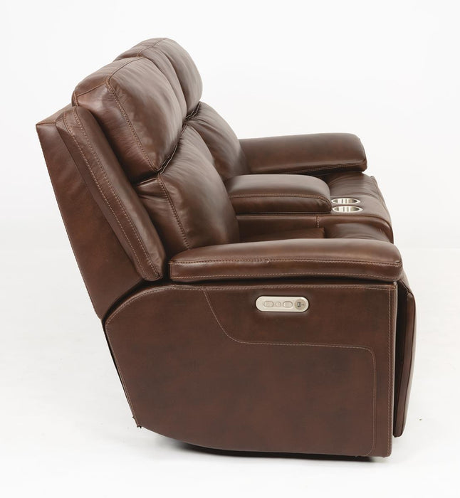 Flexsteel Latitudes Chance Leather Power Reclining Loveseat w/Console & Power Headrests - Holmwood's Furniture & Design Center (Somersworth, NH)