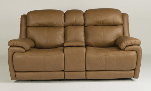 Flexsteel Latitudes Elijah Leather Power Reclining Loveseat w/Console & Power Headrests - Holmwood's Furniture & Design Center (Somersworth, NH)