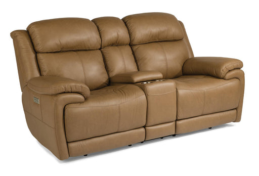 Flexsteel Latitudes Elijah Leather Power Reclining Loveseat w/Console & Power Headrests - Holmwood's Furniture & Design Center (Somersworth, NH)
