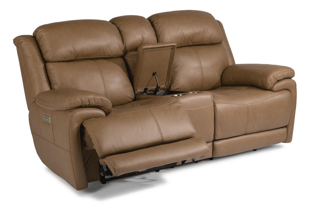 Flexsteel Latitudes Elijah Leather Power Reclining Loveseat w/Console & Power Headrests - Holmwood's Furniture & Design Center (Somersworth, NH)
