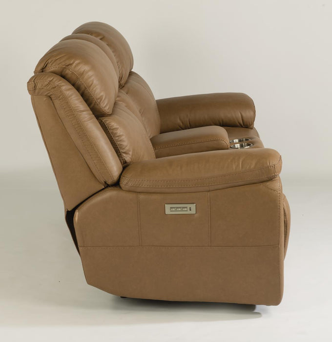 Flexsteel Latitudes Elijah Leather Power Reclining Loveseat w/Console & Power Headrests - Holmwood's Furniture & Design Center (Somersworth, NH)