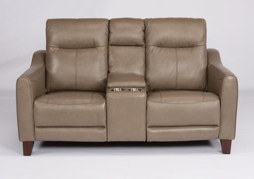 Flexsteel Latitudes Forte Leather Power Reclining Loveseat w/Console & Power Headrests - Holmwood's Furniture & Design Center (Somersworth, NH)