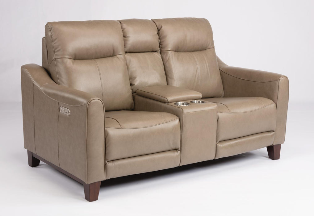 Flexsteel Latitudes Forte Leather Power Reclining Loveseat w/Console & Power Headrests - Holmwood's Furniture & Design Center (Somersworth, NH)