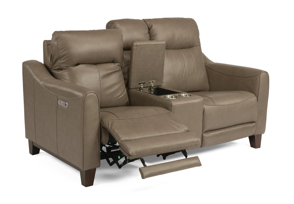 Flexsteel Latitudes Forte Leather Power Reclining Loveseat w/Console & Power Headrests - Holmwood's Furniture & Design Center (Somersworth, NH)