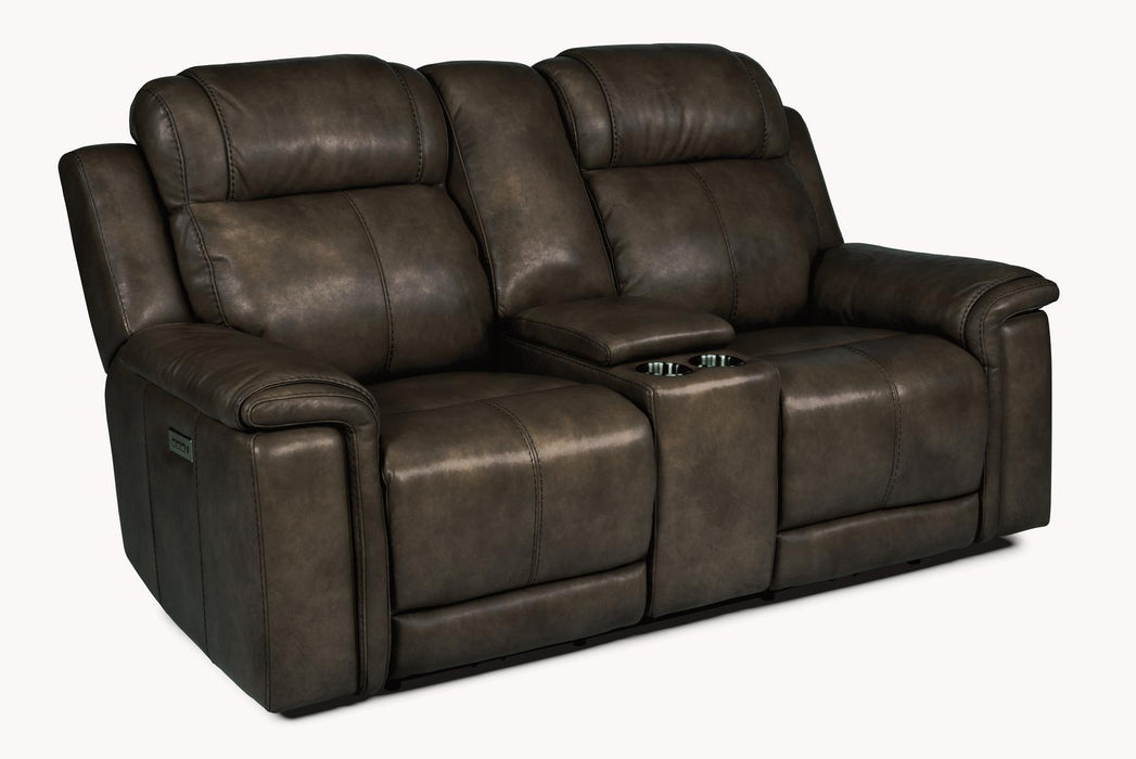 Flexsteel Latitudes Kingsley Leather Power Reclining Loveseat w/Console & Power Headrests - Holmwood's Furniture & Design Center (Somersworth, NH)
