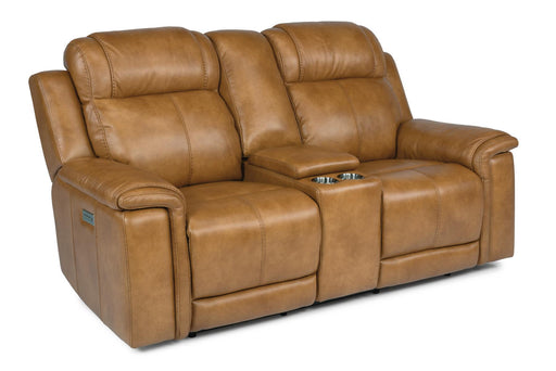 Flexsteel Latitudes Kingsley Leather Power Reclining Loveseat w/Console & Power Headrests - Holmwood's Furniture & Design Center (Somersworth, NH)
