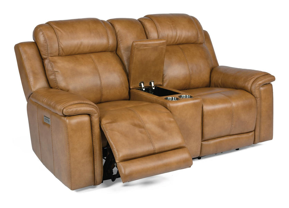 Flexsteel Latitudes Kingsley Leather Power Reclining Loveseat w/Console & Power Headrests - Holmwood's Furniture & Design Center (Somersworth, NH)