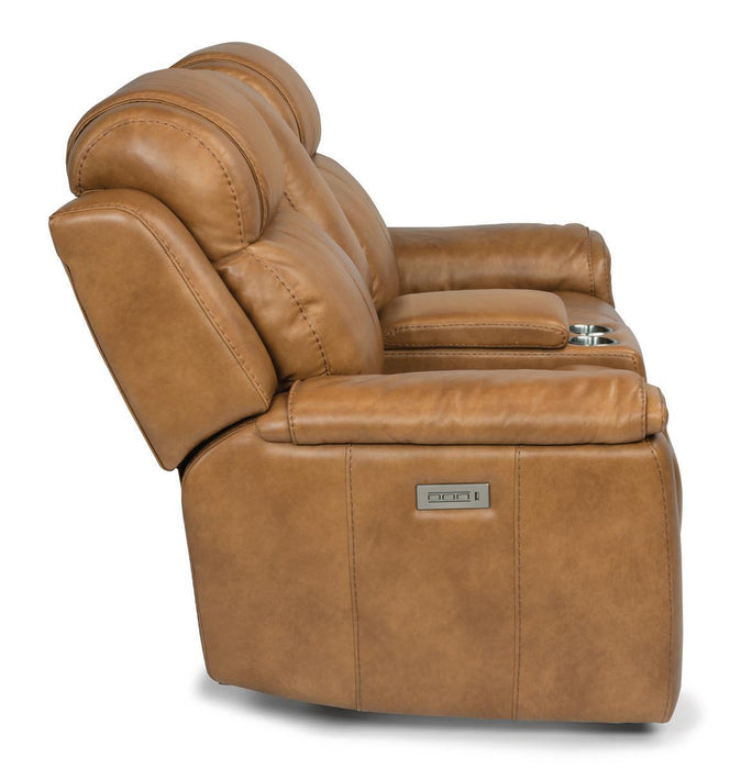 Flexsteel Latitudes Kingsley Leather Power Reclining Loveseat w/Console & Power Headrests - Holmwood's Furniture & Design Center (Somersworth, NH)