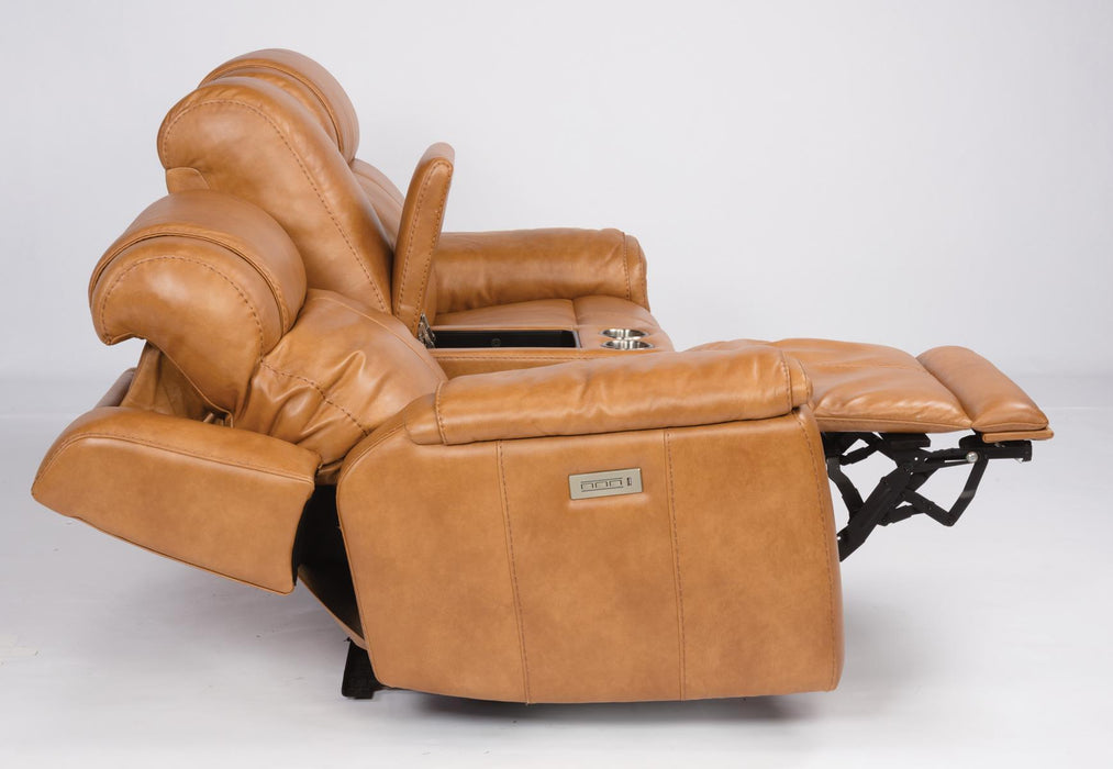 Flexsteel Latitudes Kingsley Leather Power Reclining Loveseat w/Console & Power Headrests - Holmwood's Furniture & Design Center (Somersworth, NH)