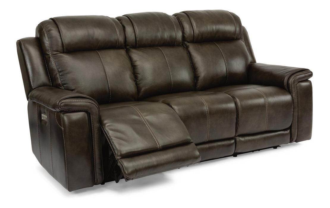 Flexsteel Latitudes Kingsley Leather Power Reclining Sofa w/Power Headrests - Holmwood's Furniture & Design Center (Somersworth, NH)