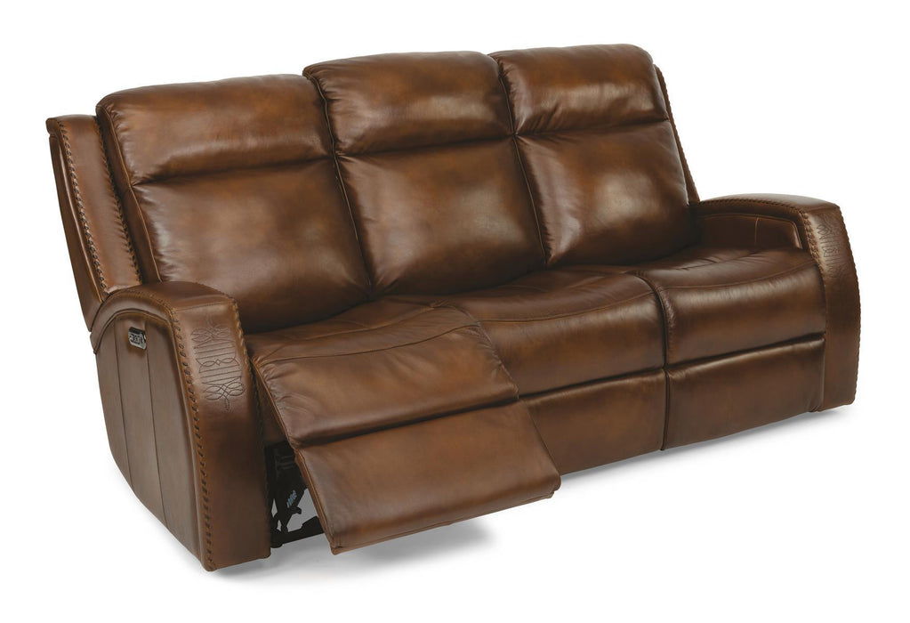 Flexsteel Latitudes Mustang Leather Power Reclining Sofa w/Power Headrests - Holmwood's Furniture & Design Center (Somersworth, NH)